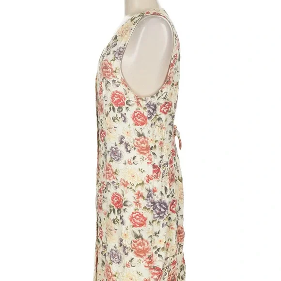 Vintage 90s Sz M Impressions of California Floral Button Down V-Neck Midi Dress - Picture 4 of 9